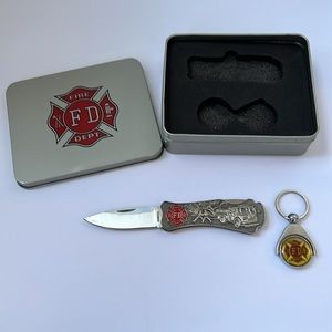 Fire Department Gray and Red Tin Box